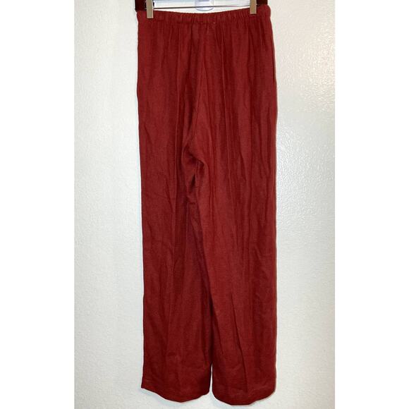 Vintage Marnie West Linen Pants 90s USA Straight Elastic Drawstring Red 10 30x29 - Picture 4 of 4